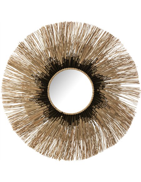 miroir rond raphia naturel noir design bohème chic