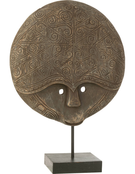 masque bois brun décoratif sur pied design unique