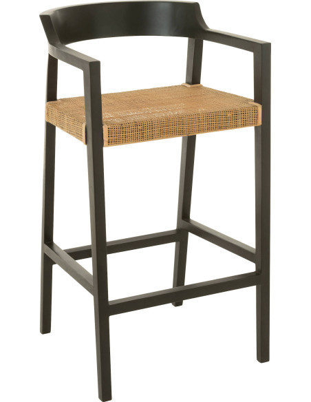 chaise de bar design bois noir et assise cannage tendance