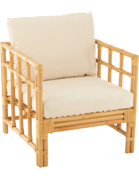 fauteuil rotin naturel coussin blanc élégant pour salon