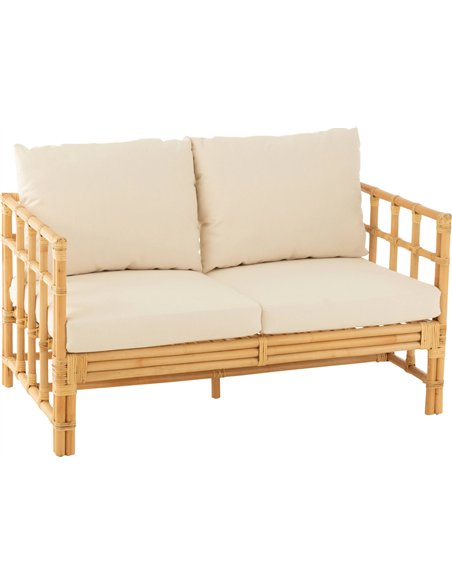 sofa rotin naturel coussins blancs élégant pour salon cosy