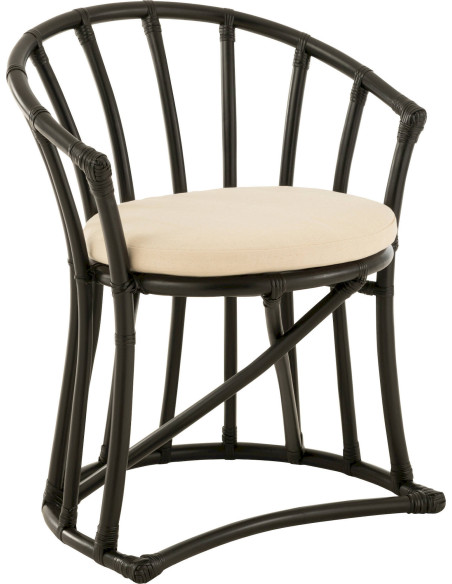 chaise rotin noir coussin blanc design élégant