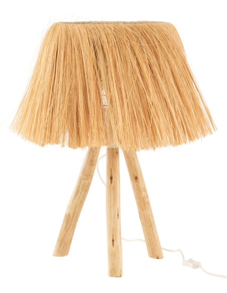 lampe bohème en bois et herbe naturelle ambiance exotique
