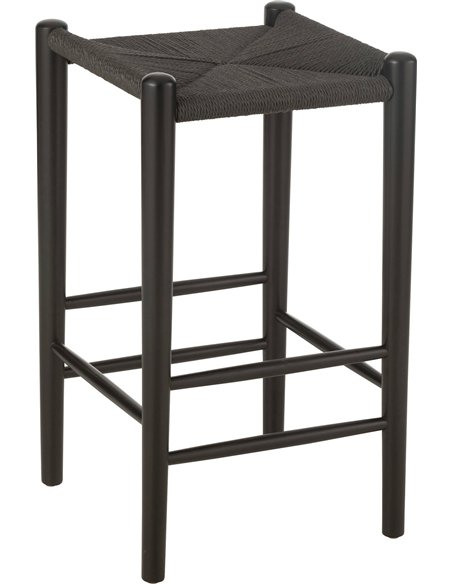 chaise de bar en bois de hêtre assise corde noire élégante