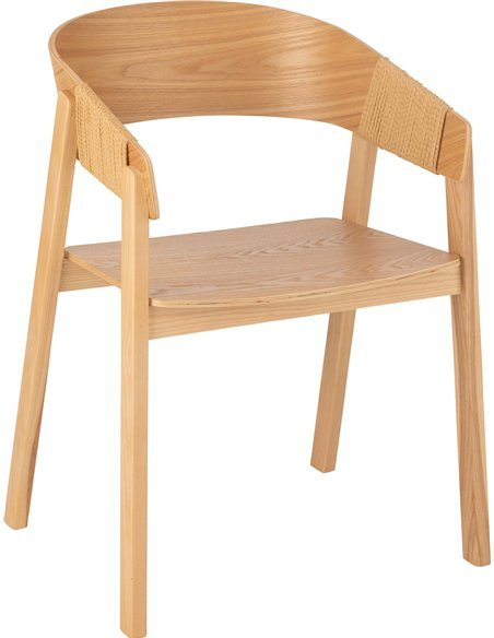 chaise élégante en bois de frêne et corde naturelle design