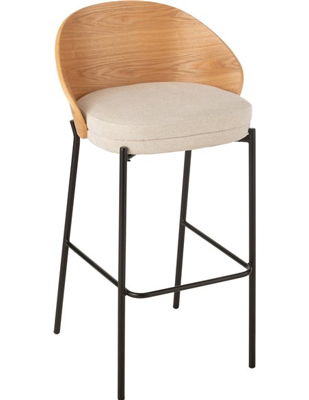 chaise de bar bois naturel métal assise beige élégante