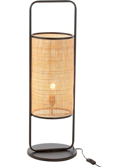 lampe sur pied design métal rotin noir naturel salon élégant