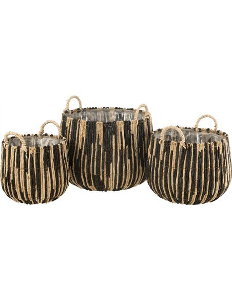 Panier rangement décoratif en rotin bambou noir naturel