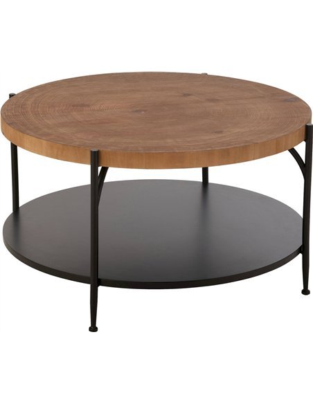 table basse ronde bois naturel métal noir design salon élégant
