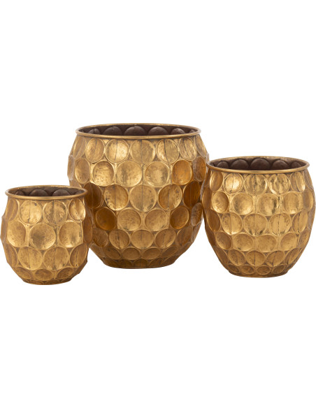 cache pot doré métal effet alvéolé élégant décoration salon