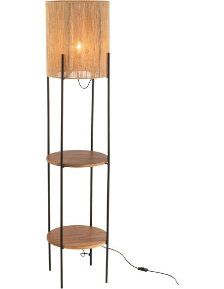 lampe sur pied bois métal noir design avec étagères