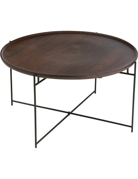 table basse ronde bois manguier fer design élégant