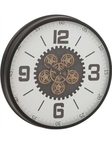 horloge murale engrenage bois noir blanc style industriel