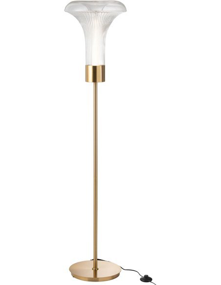 lampadaire led en verre transparent et métal doré élégant