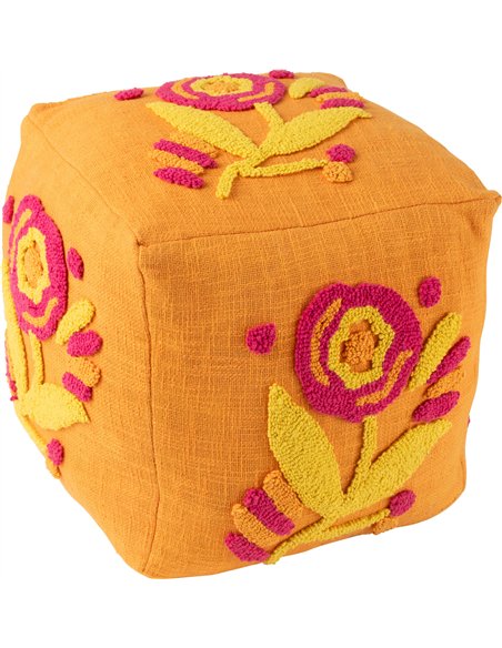 pouf carré fleur orange rose jaune déco salon élégant