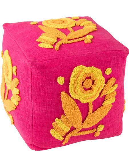 pouf carré motif fleur coton rose orange jaune élégant salon