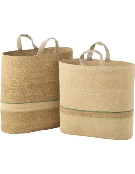 panier rangement rayures vert naturel anse tressée décorative