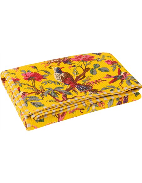 couverture jaune velours oiseaux fleurs élégante déco salon