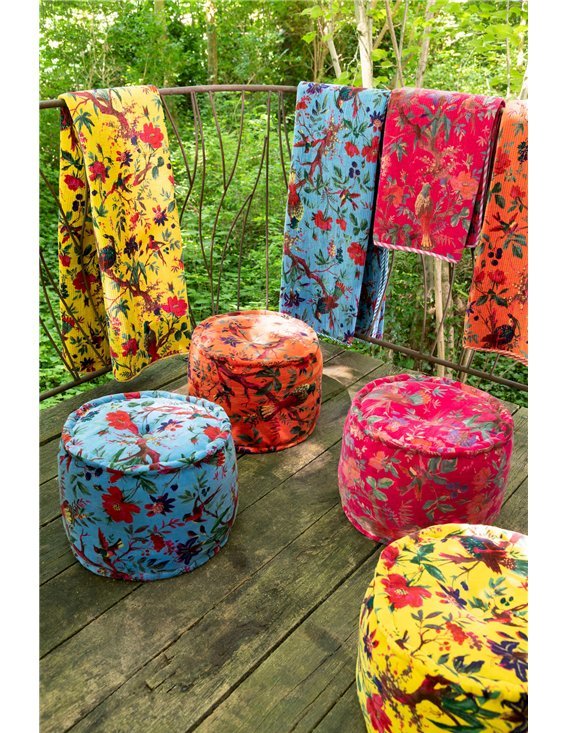 plaid velours coton jaune imprimé oiseaux fleurs tendance