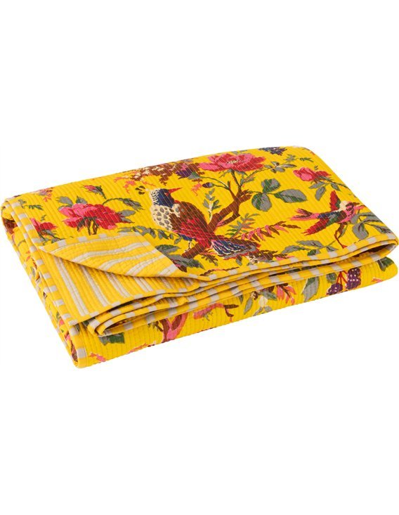 décoration chambre couverture velours motif oiseaux fleuris