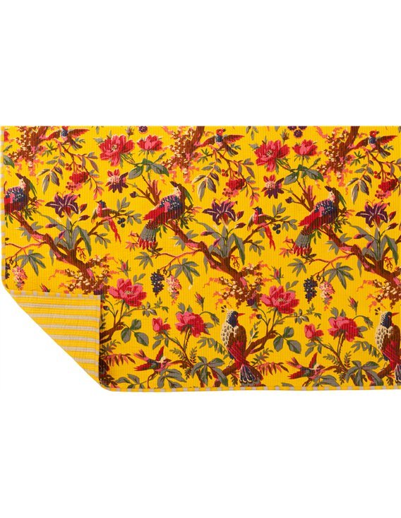 jeté de lit jaune velours oiseaux fleurs ambiance cosy