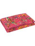 couverture velours rose motif oiseaux et fleurs élégante