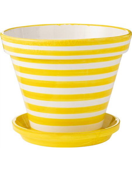 cache pot céramique rayures jaunes peint main design andalou