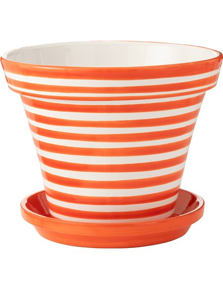 Cache pot céramique rayures orange peint main élégant