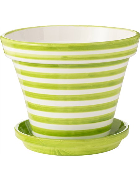 cache pot céramique rayures vertes fait main