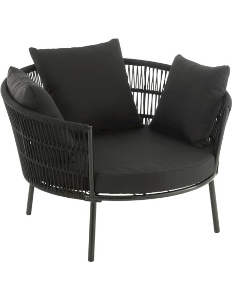 chaise lounge noire design en fer et rotin élégant