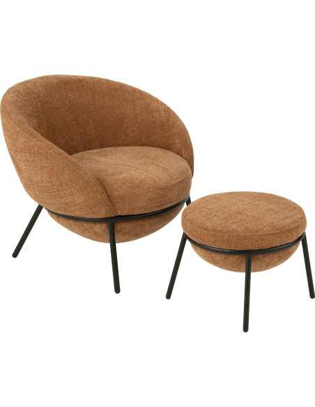 chaise longue terracotta élégante avec repose pied métal noir