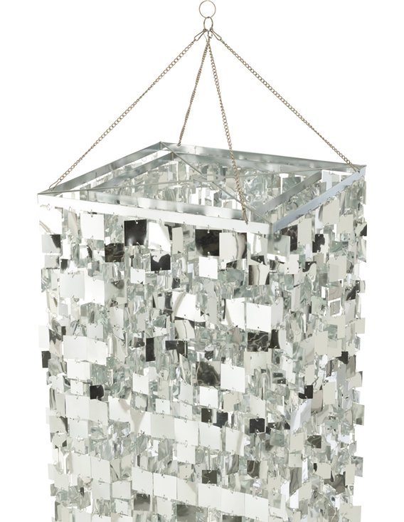 Abat-jour chandelier carré pvc argenté effet miroir chic