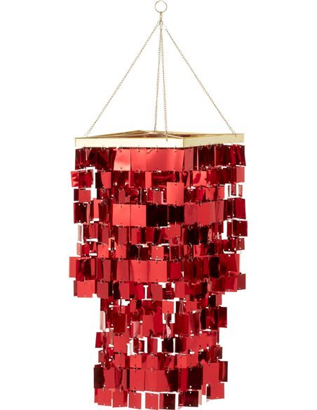 suspension lumineuse rouge effet chandelier carré tendance