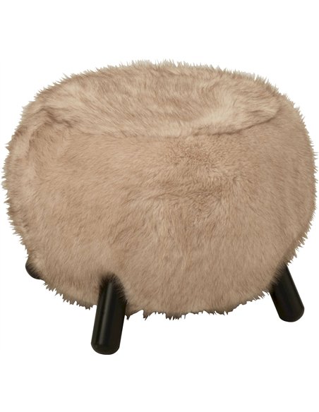 Tabouret fourrure beige pieds bois style cocooning salon