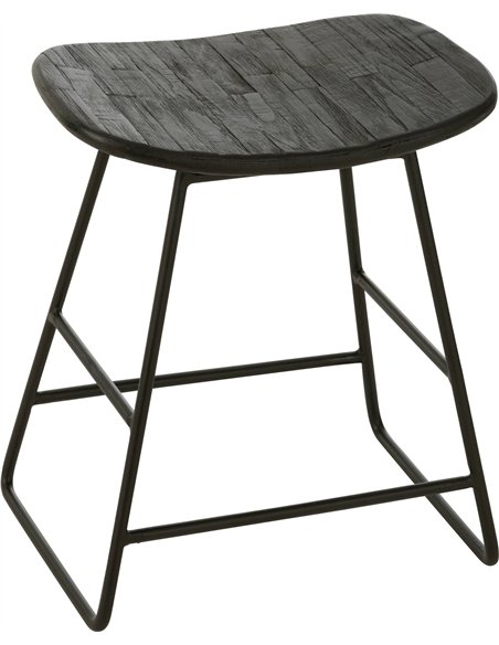 Tabouret rectangulaire en teck recyclé noir style industriel