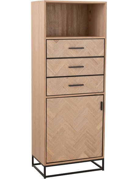 Armoire haute bois et métal noir motif zigzag tiroirs design