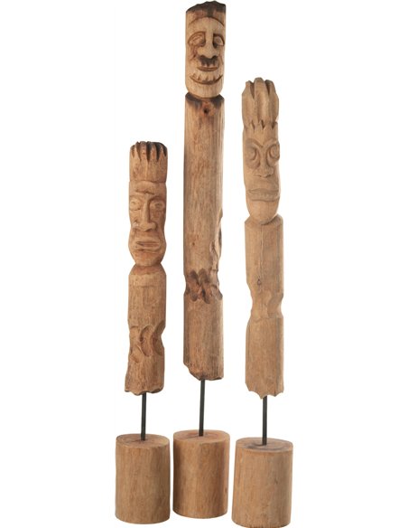 Figurine totem en bois naturel personnage décoratif sur pied
