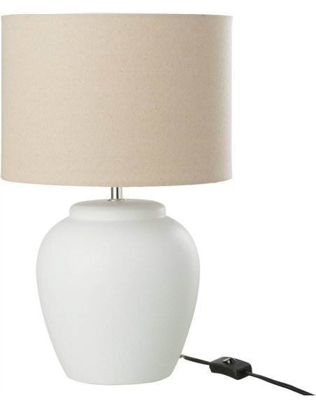 Lampe en poterie blanche abat jour lin pour ambiance douce