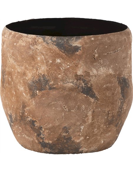 Cache pot en métal brun effet rugueux style doji élégant