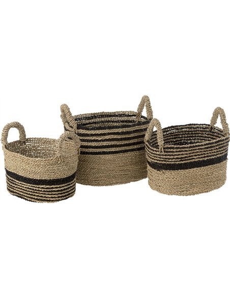 Panier rangement en raphia naturel et noir avec anses élégantes