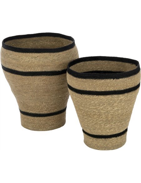 Panier rond herbes marines naturel et lignes noires élégant