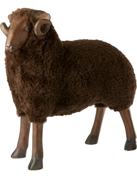 Figurine mouton marron cornes effet poudre de chaux réaliste