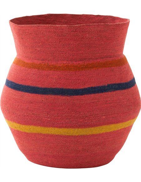 Panier coloré en jonc rose et rotin lignes multicolores