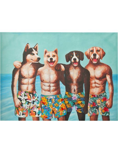 Toile décorative chiens musclés en short ambiance plage