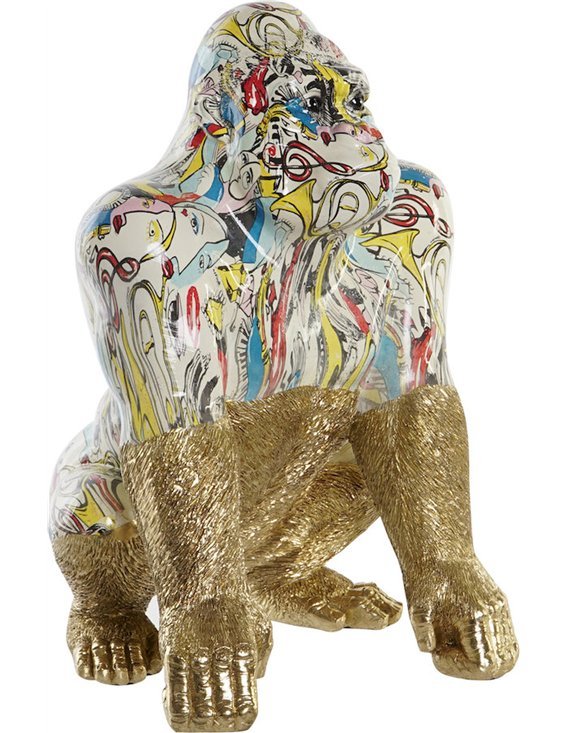 Statue gorille doré éclat de couleurs en résine