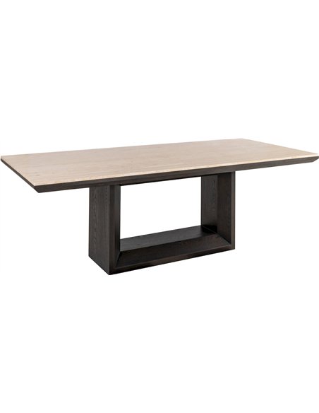 table à manger contemporaine travertin et bois foncé élégance