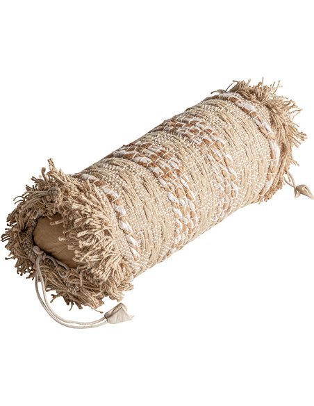 Coussin boho brodé coton marron clair élégant Vical