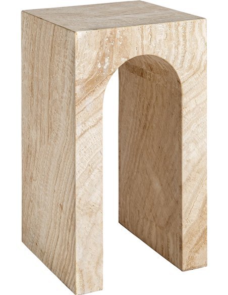 Table d’appoint raffinée travertin brun clair signée Vical