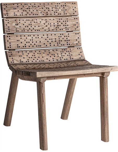 Chaise jacquard en bois d’orme marron finition vieillie élégante