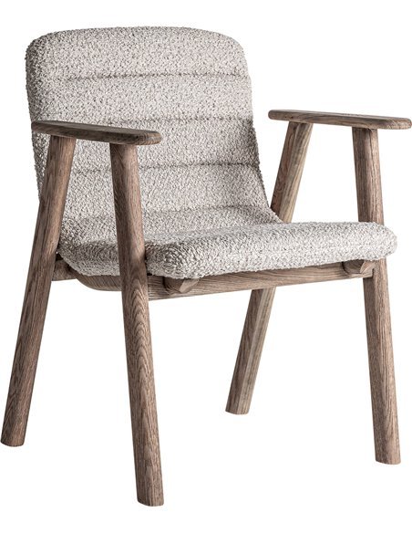 Chaise jacquard en bois d’orme finition vieilli assise tissu beige